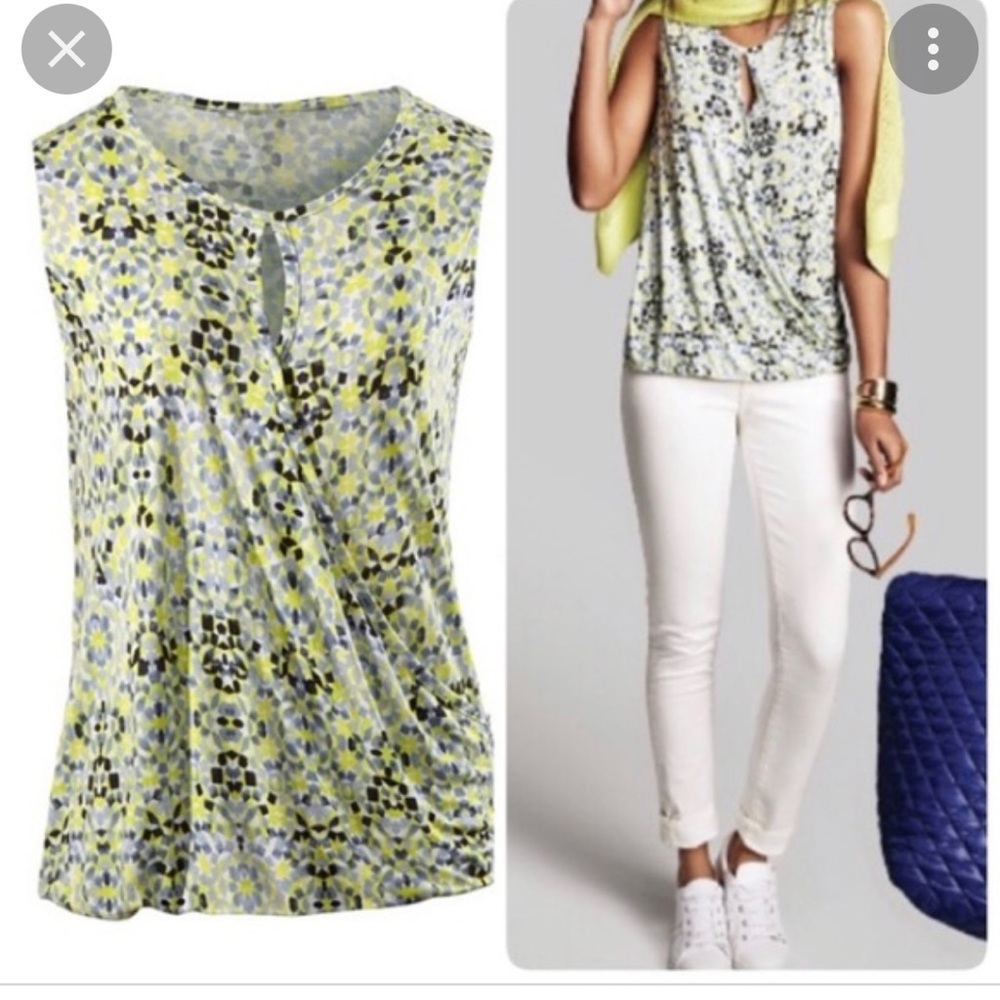 CAbi mosaic keyhole faux wrap sleeveless top